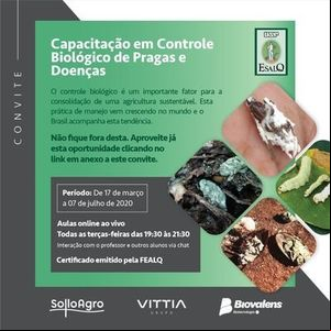 Novo curso de EAD disponibiliza capacitação em Controle Biológico de Pragas e Doenças em Parceria com a Esalq/USP